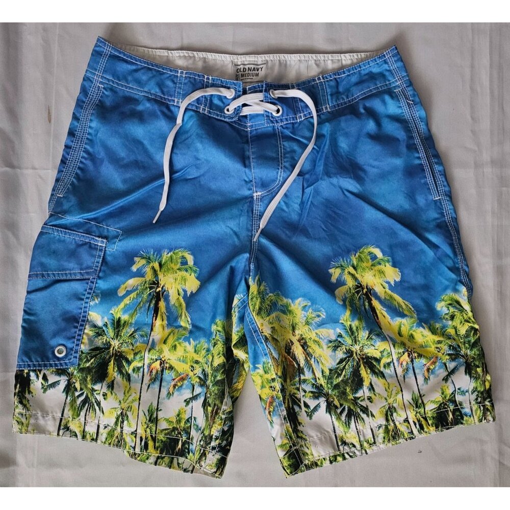 Old Navy Men's Blue/Green Tropical Print Swim Board Shorts Size Medium - Picture 4 of 15